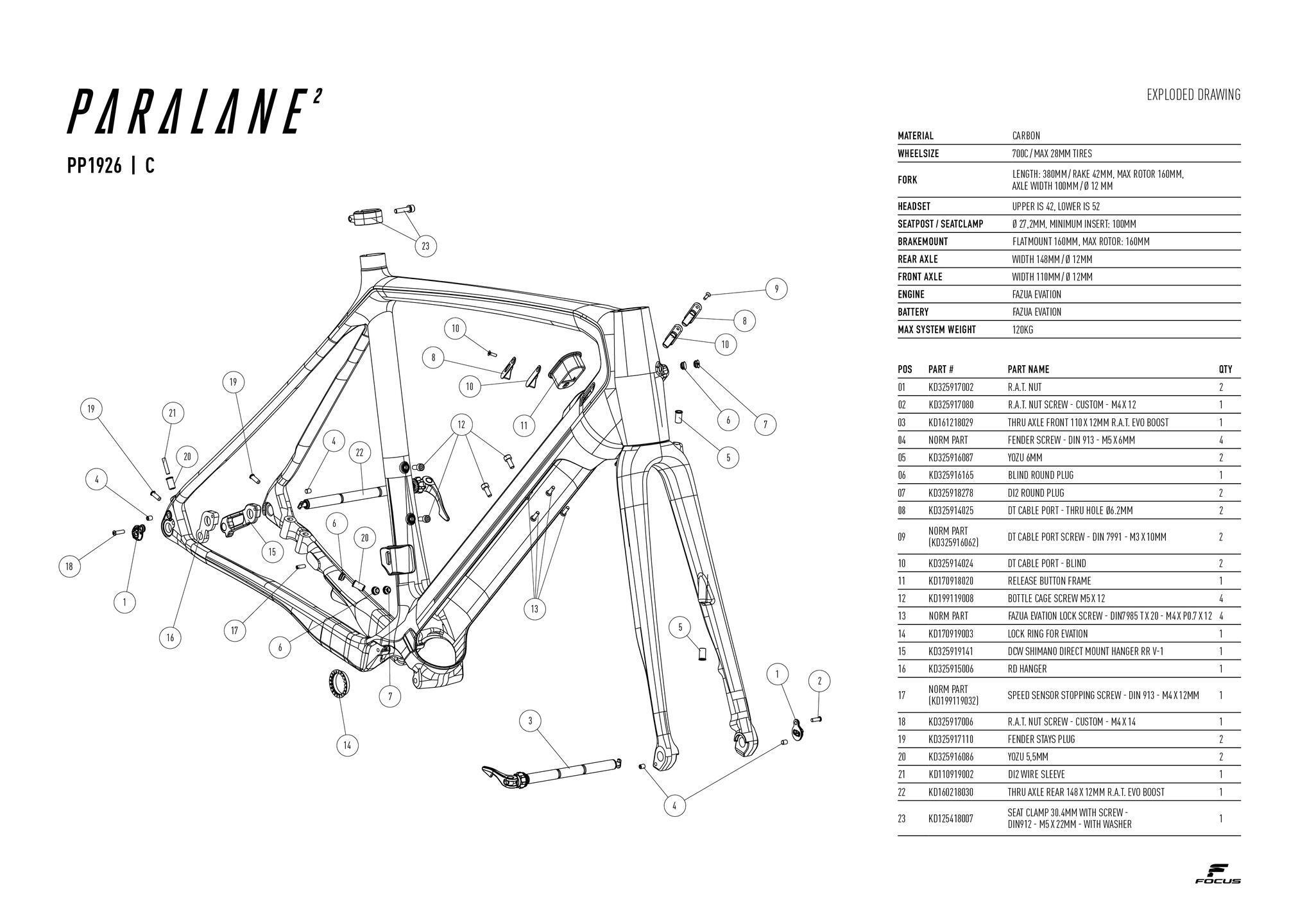 focus paralane sizing