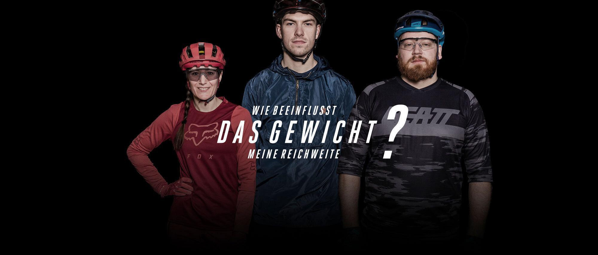 Wie stark beeinflusst das Gewicht die Reichweite eines E-Bikes? Die FOCUS Bikes Testfahrer für den Gewichts-Test: Steffie Teltscher, Joe Connell und Maurice von Kahlden.